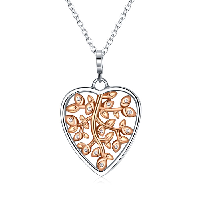 Stainless Steel Heart Necklace Diamond Pendant for Women