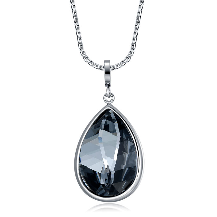 Faceted Crystal Stainless Steel Necklace Black Drop Pendant Suppliers