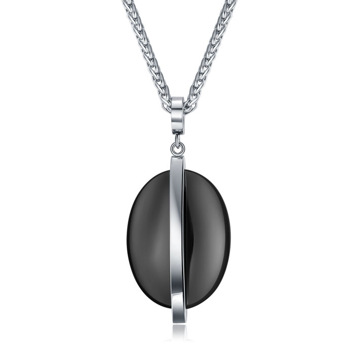 Customized Stainless Steel Necklace Shiny Grey Crystal Pendant