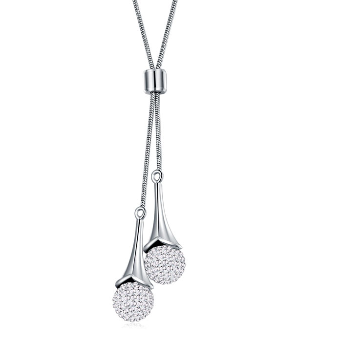 Personalized Long Necklace 316L Stainless Steel CZ Stone Pendant for Women