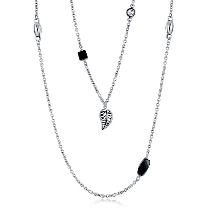 Stainless Steel Necklace Black Agate Double Layer Chain for Women