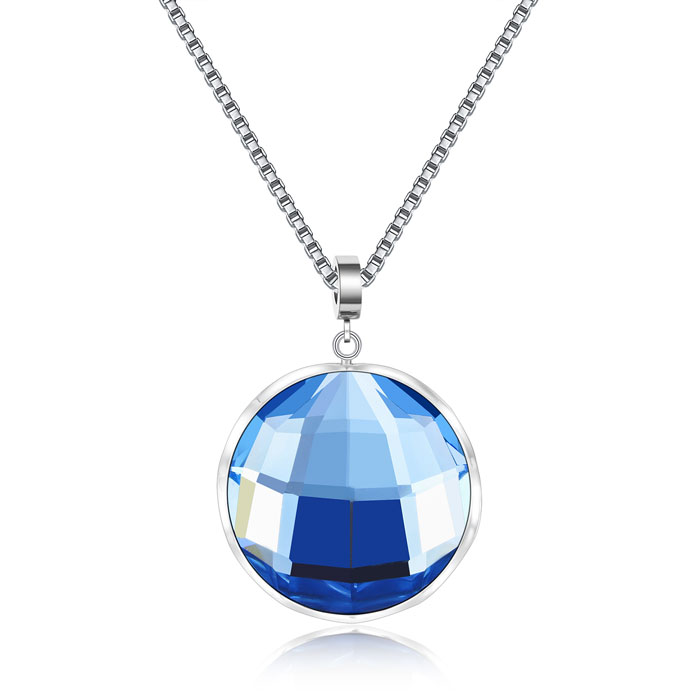 Custom Stainless Steel Blue Crystal Necklace Jewelry