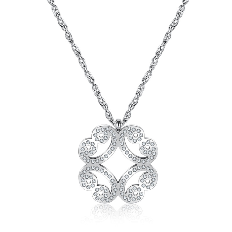 Women Stainless Steel Pendant Necklace with Clear Czech Crystal