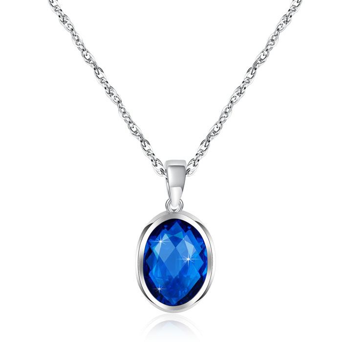 Stainless Steel Blue Crystal Pendant Necklace for Women