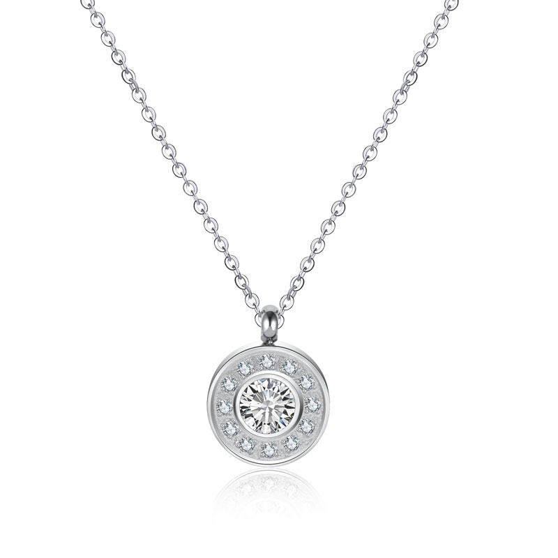 Stainless Steel CZ Diamond Pendant Necklaces Jewelry for Ladies