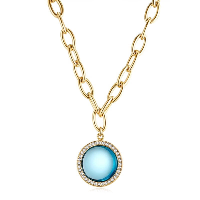Custom 18k Gold Pendant Necklace with Blue Gemstone