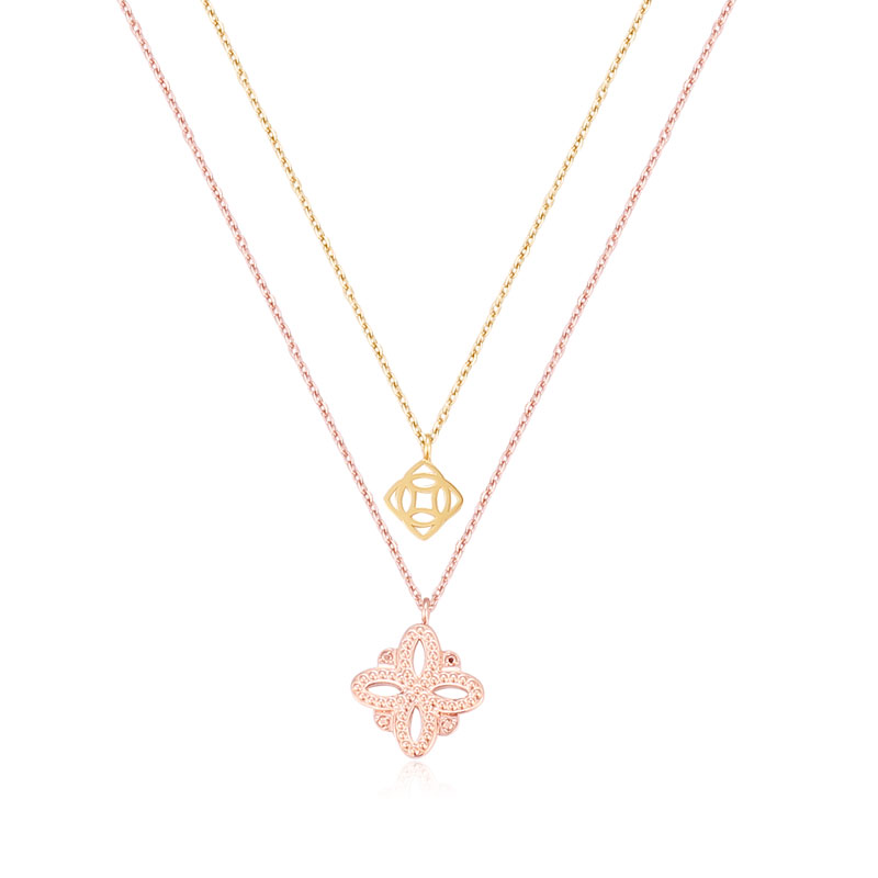 Customized Double Layers Gold Pendant Necklace