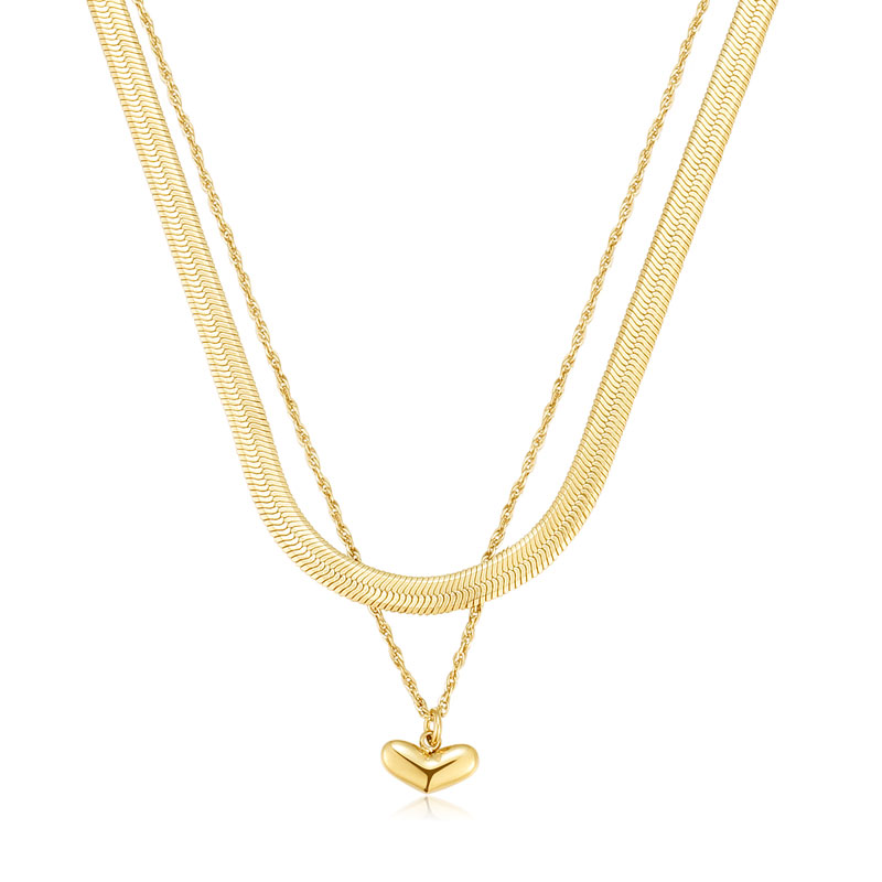 18k Gold Layered Snake Chain Heart Charm Pendant Necklace