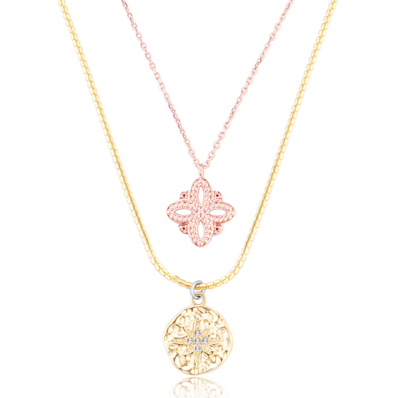 Double Layer Pendant Necklace with 18k Gold Coin Charm