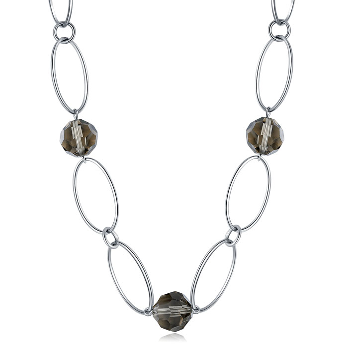 Women Stainless Steel Long Necklace Chain with Grey Crystal