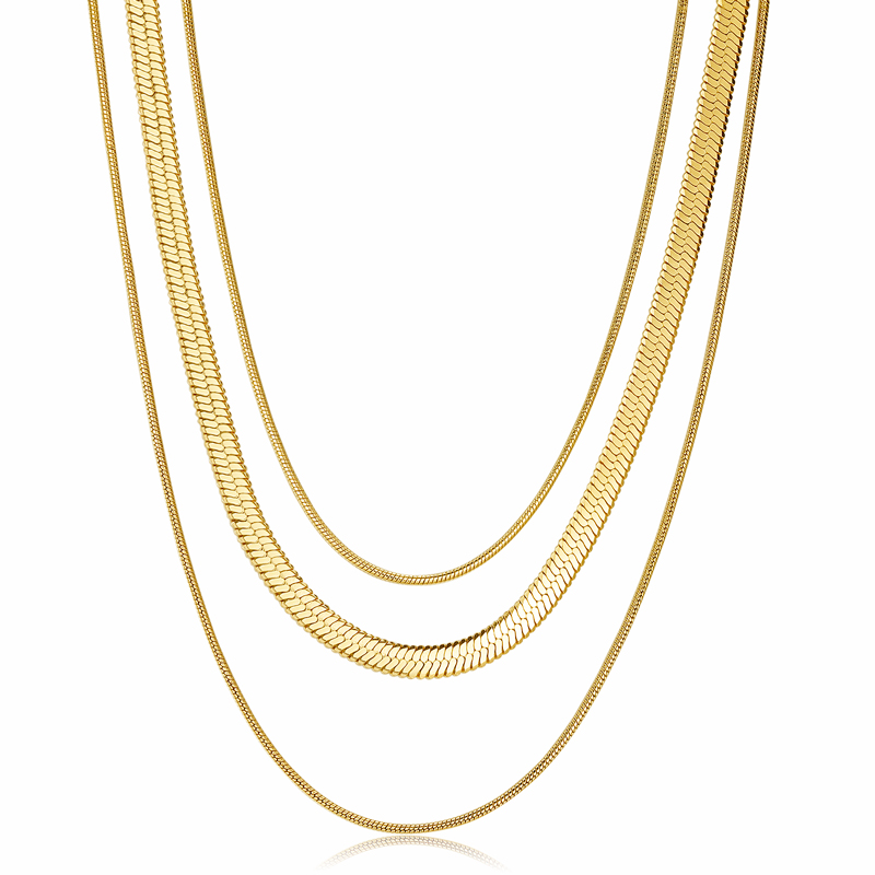 Snake Layers Chain Necklace Gold Stainless Steel Jewelry