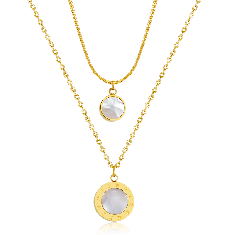 Custom Round Charm Layer Necklace 18K Gold Stainless Steel Pendnt Chain