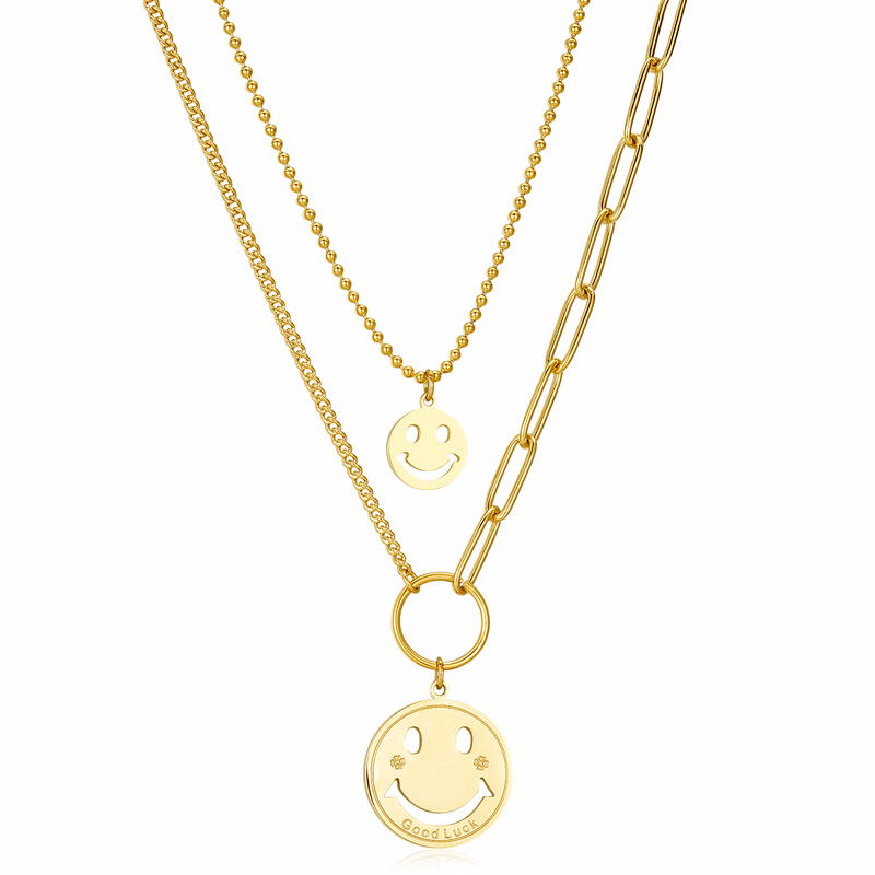 Personalized 18K Gold Smile Face Layered Necklace for Women