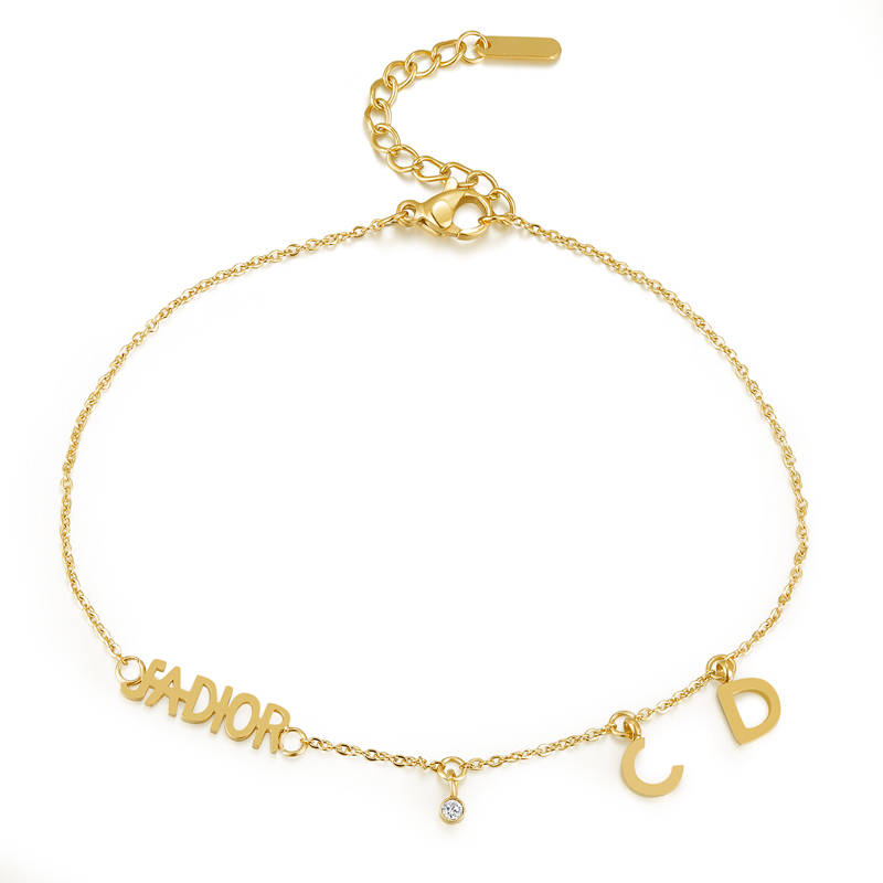 Custom Gold Letter Name Charm Stainless Steel Anklets Chain for Women