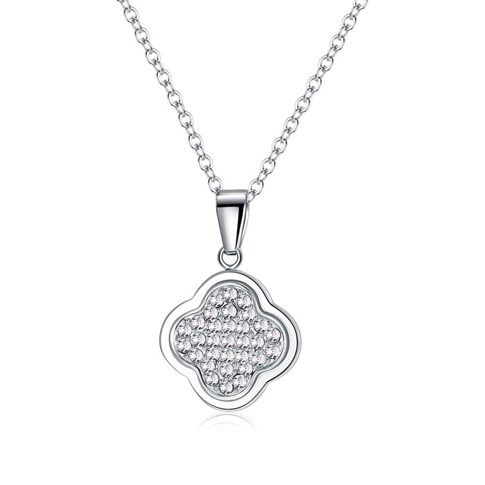 Stainless Steel Necklace Flower Diamond Pendant for Women