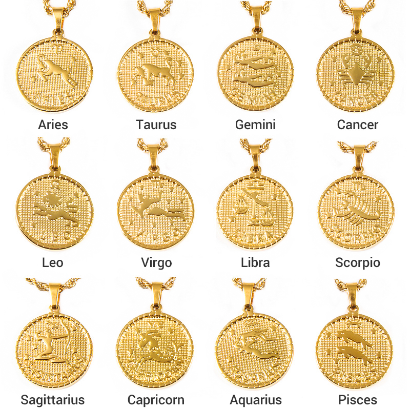 Custom 14K Gold Plated Zodiac Pendant Necklace Stainless Steel Jewelry Manufacturer