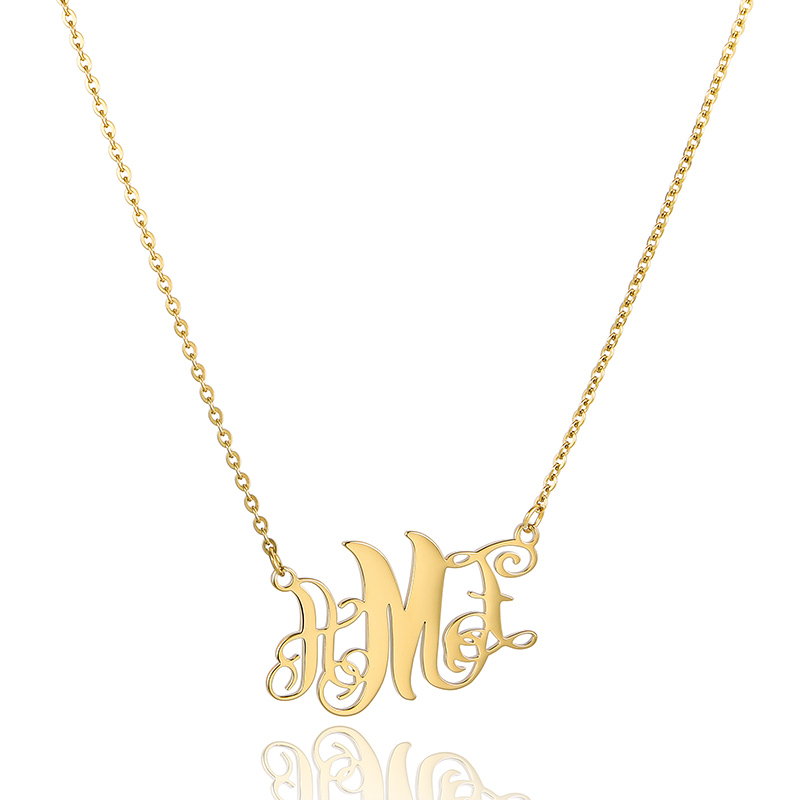 Gold Letter Necklace Custom 14K Engraved Arabic Name Initial Pendant Charm Stainless Steel Jewelry