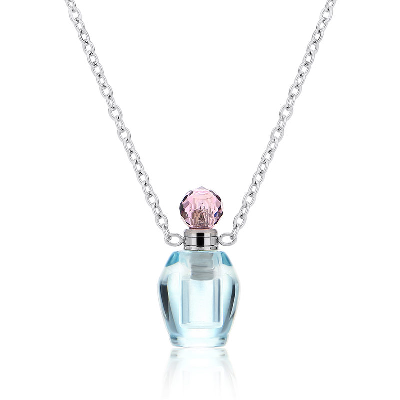 Perfume Bottle Pendant Silver Chain Healing Essential Oil Diffuser Crystal Small Vial Necklace