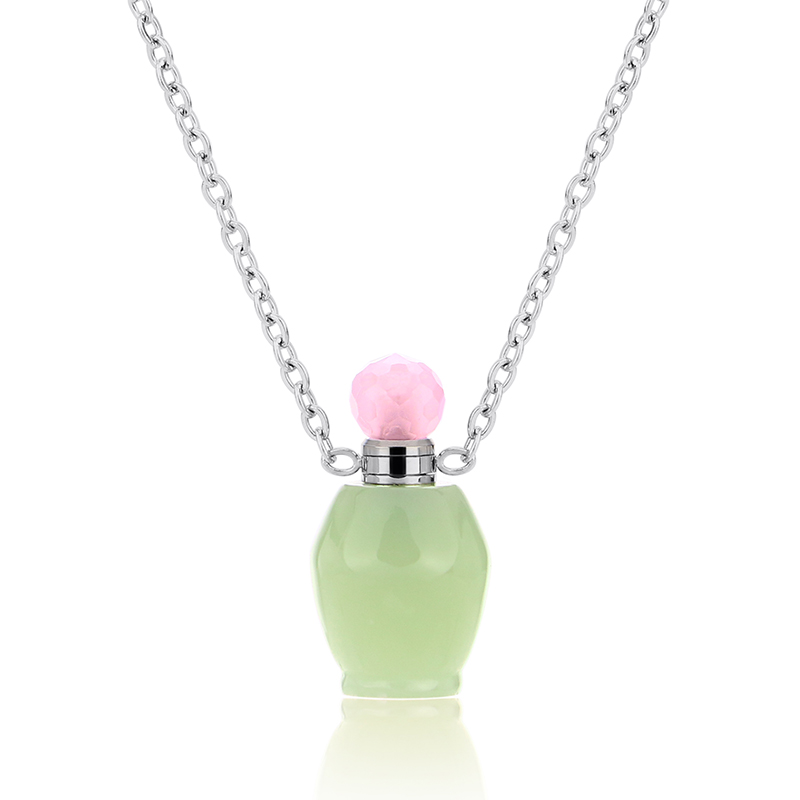 Crystal Essential Oil Diffuser Locket Pendant Jewelry Stainless Steel Perfume Bottle Necklace