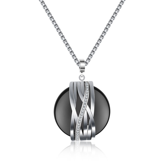Stainless Steel Crystal Necklace Gray Pendant with Diamond