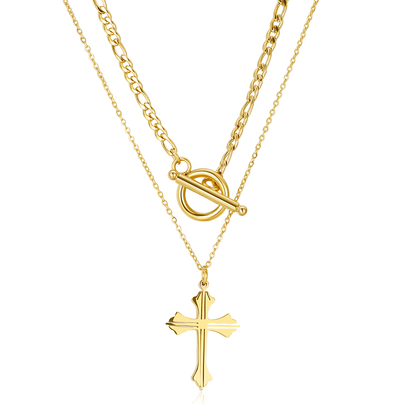 Link Chain Cross Pendant Necklace Stainless Steel 18k Choker Chain