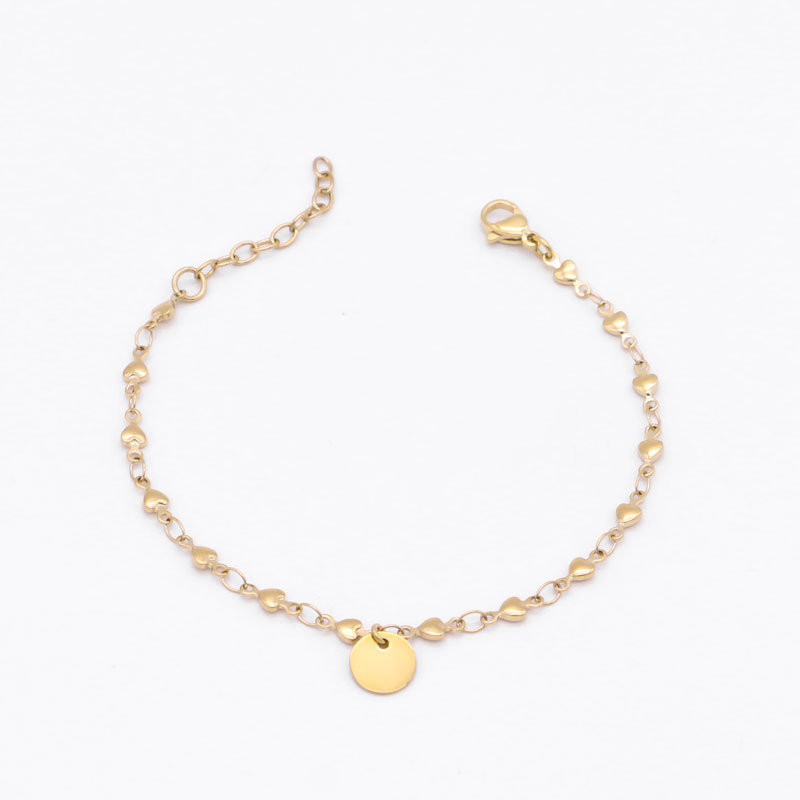 Custom Metal Heart Charm Bracelet Gold Stainless Steel Chain