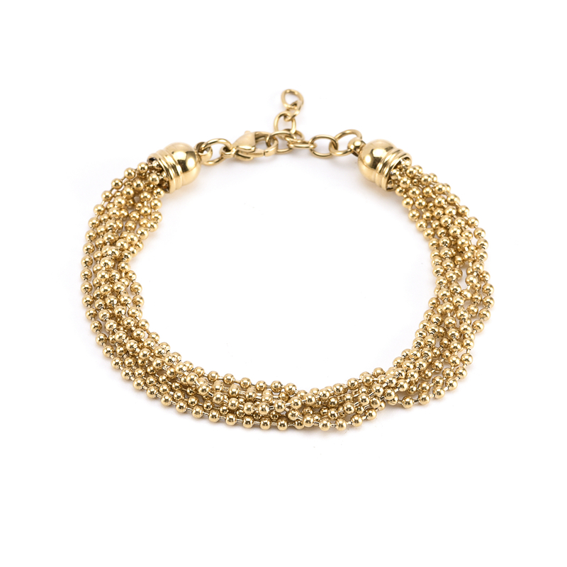 Gold Double Layer Beads Bracelets Stainless Steel Chain Jewelry