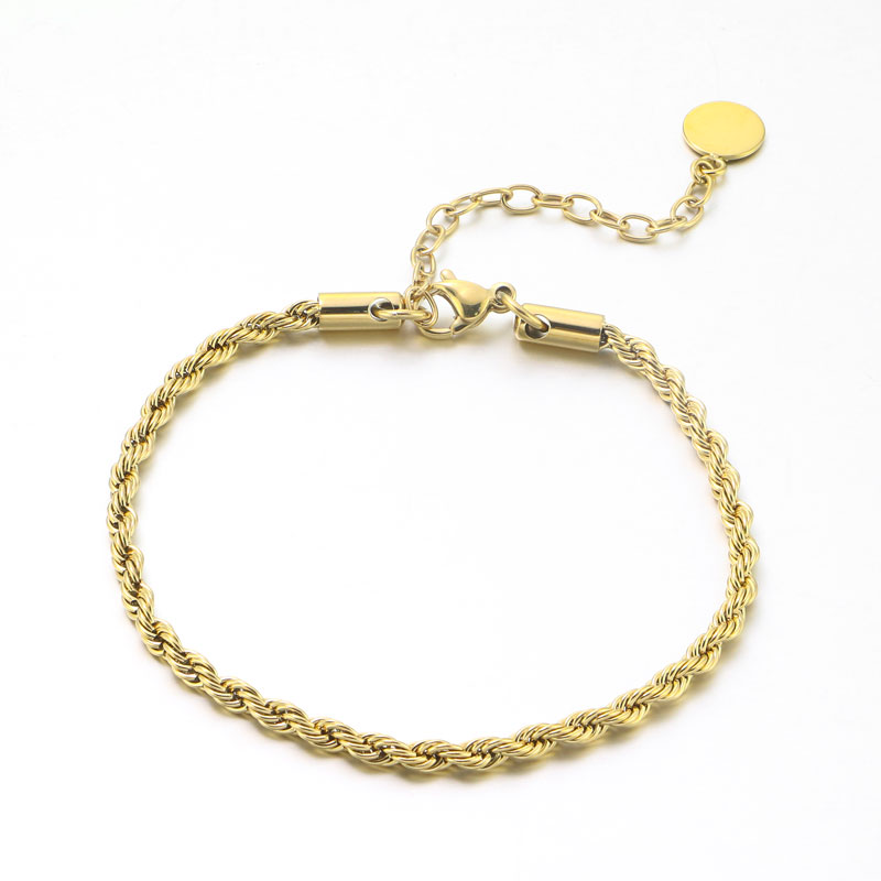 Hip Hop Cable Chain 3mm Rope Chain Bracelet Gold Stainless Steel Jewelry